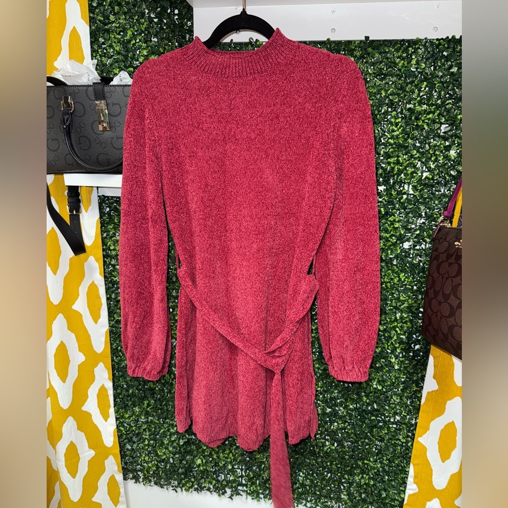 Elegant Red Knit Dress Sweater